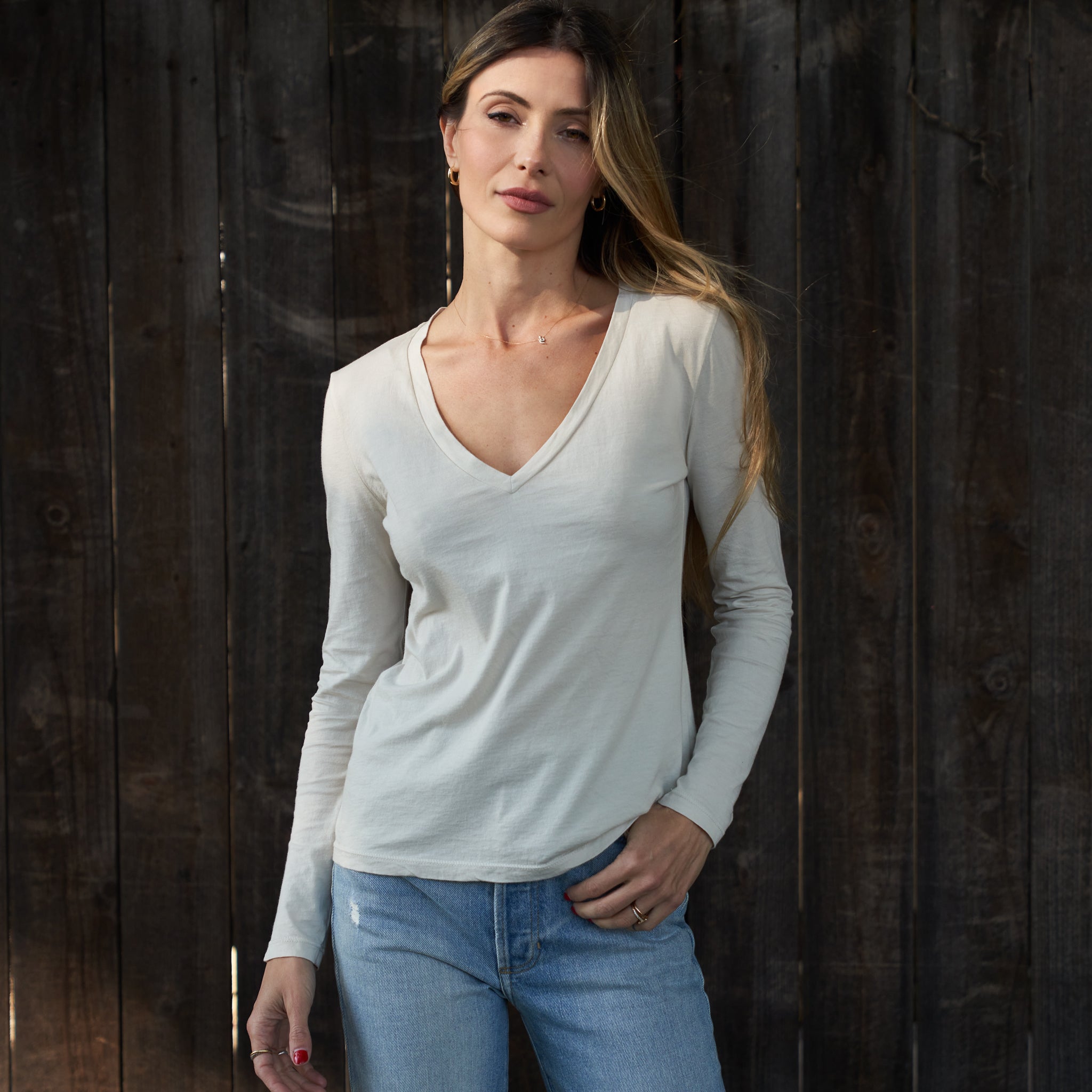 Tyler Long Sleeve Deep V Neck Tee