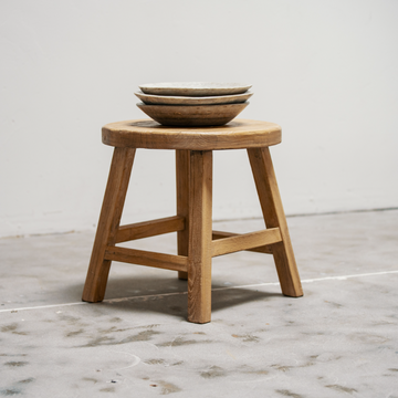 Rustic Elm Wood Round Stool