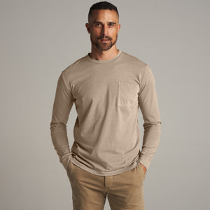 Mens Asher Long Sleeve Pocket Tee MKTP0003 Stone