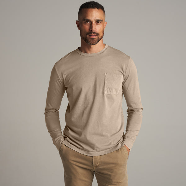 Mens Asher Long Sleeve Pocket Tee MKTP0003 Stone