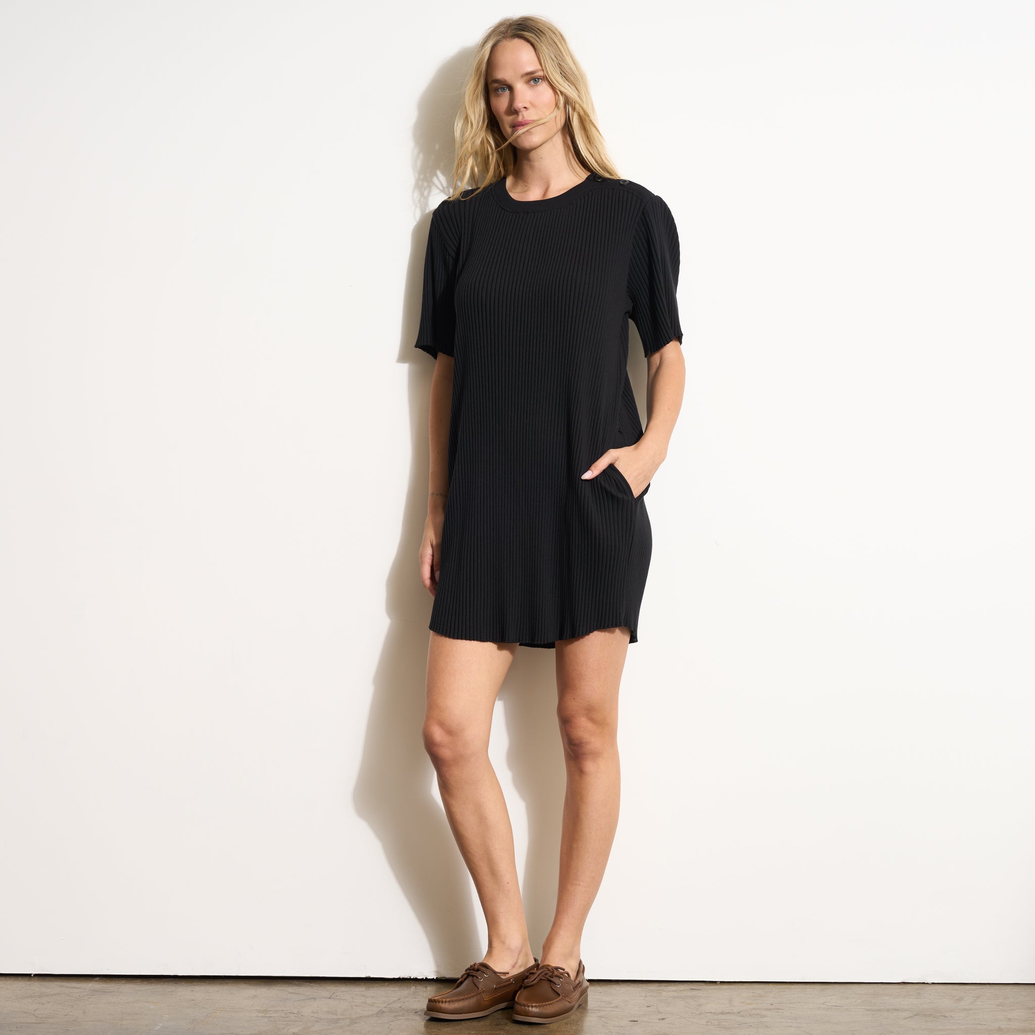 Alison Rib T-Shirt Dress, WKDR0011 / Black / L