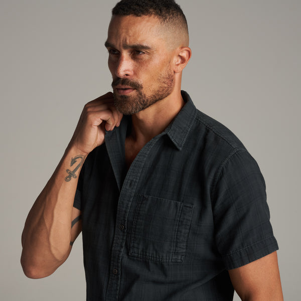 Mens Bray Short Sleeve Plaid Shirt MWTP0008 Blackout Plaid