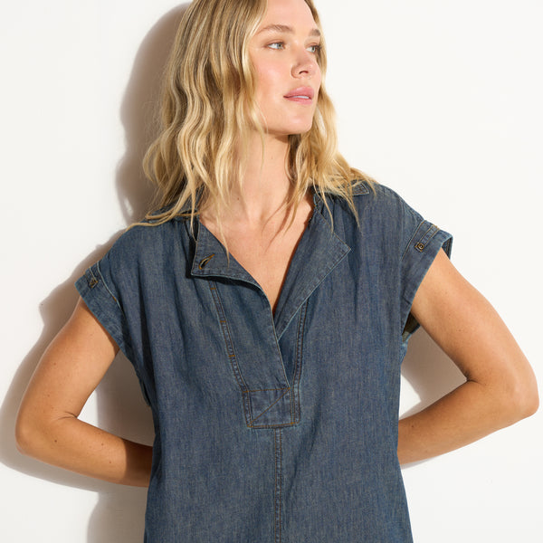 Womens Blake Japanese Fluid Denim Dress WWDR0006FD Vintage Blue