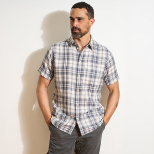 Mens Bray Short Sleeve Plaid Shirt MWTP0008 Carolina Blue