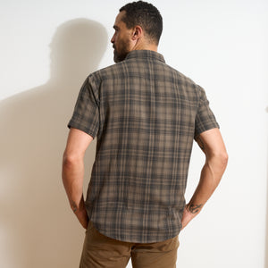 Mens Bray Short Sleeve Plaid Shirt MWTP0008 Faded Hickory Plaid