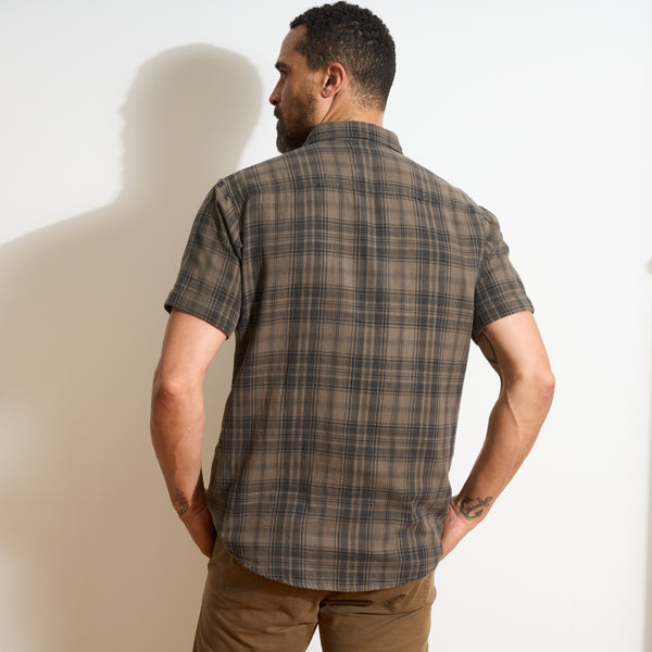 Mens Bray Short Sleeve Plaid Shirt MWTP0008 Faded Hickory Plaid