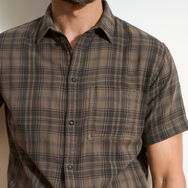 Mens Bray Short Sleeve Plaid Shirt MWTP0008 Faded Hickory Plaid