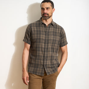 Mens Bray Short Sleeve Plaid Shirt MWTP0008 Faded Hickory Plaid
