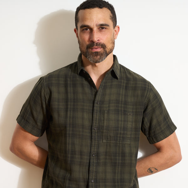 Mens Bray Short Sleeve Plaid Shirt MWTP0008 Olive Plaid