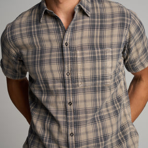 Mens Bray Short Sleeve Plaid Shirt MWTP0008 Stone Plaid