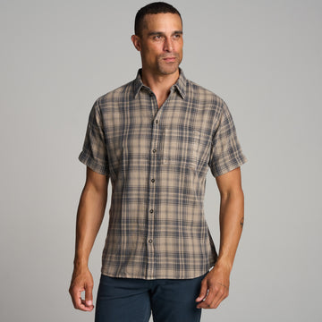 Mens Bray Short Sleeve Plaid Shirt MWTP0008 Stone Plaid