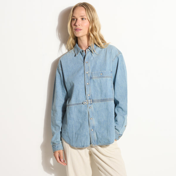 Womens Celeste Oversized Denim Shirt Jacket WWTP0012 Washed Down Vintage