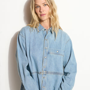 Womens Celeste Oversized Denim Shirt Jacket WWTP0012 Washed Down Vintage