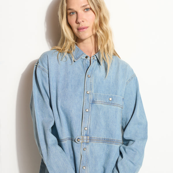Womens Celeste Oversized Denim Shirt Jacket WWTP0012 Washed Down Vintage