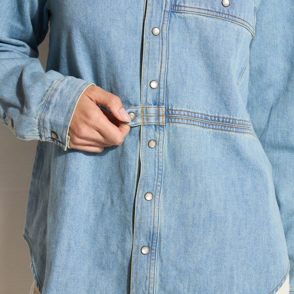 Womens Celeste Oversized Denim Shirt Jacket WWTP0012 Washed Down Vintage
