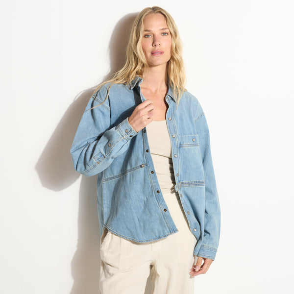 Womens Celeste Oversized Denim Shirt Jacket WWTP0012 Washed Down Vintage