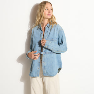 Womens Celeste Oversized Denim Shirt Jacket WWTP0012 Washed Down Vintage