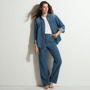 Womens Celeste Oversized Japanese Denim Shirt WWTP0012FD Vintage Blue