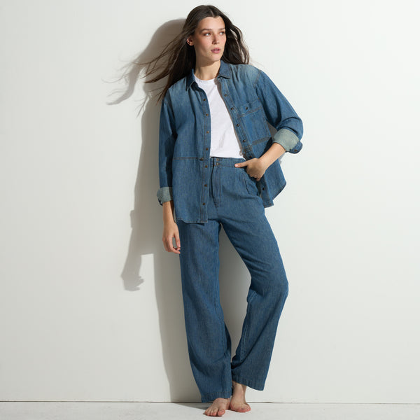 Womens Celeste Oversized Japanese Denim Shirt WWTP0012FD Vintage Blue