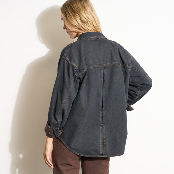 Womens Celeste Oversized Denim Shirt Jacket WWTP0012 Hickory Blues