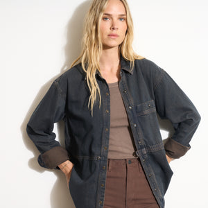 Womens Celeste Oversized Denim Shirt Jacket WWTP0012 Hickory Blues