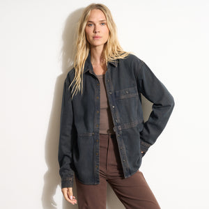 Womens Celeste Oversized Denim Shirt Jacket WWTP0012 Hickory Blues
