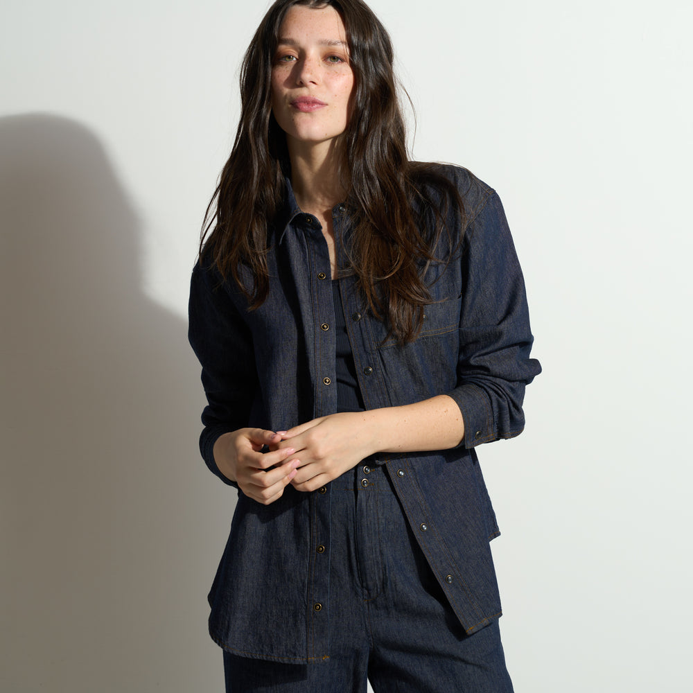 Womens Celeste Oversized Japanese Denim Shirt WWTP0012FD Raw Indigo