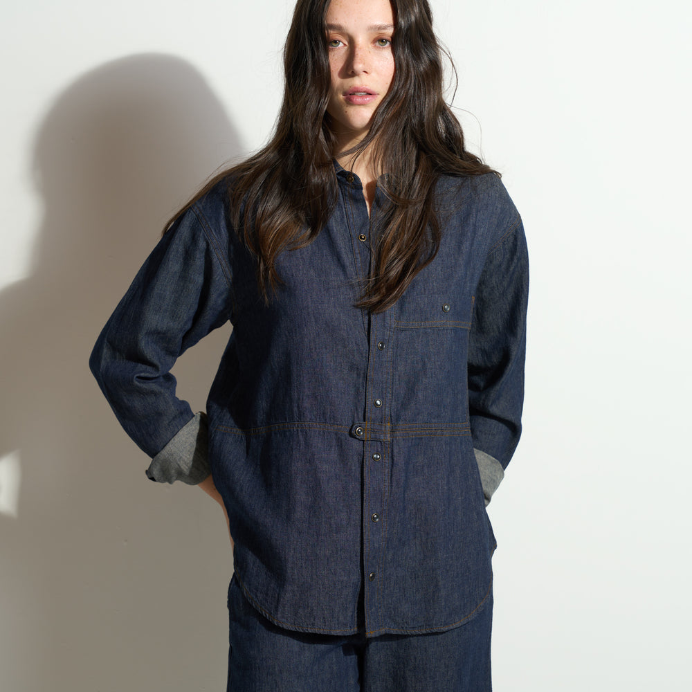 Womens Celeste Oversized Japanese Denim Shirt WWTP0012FD Raw Indigo