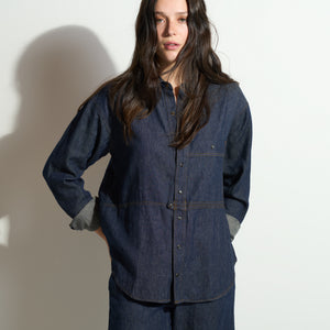 Womens Celeste Oversized Japanese Denim Shirt WWTP0012FD Raw Indigo