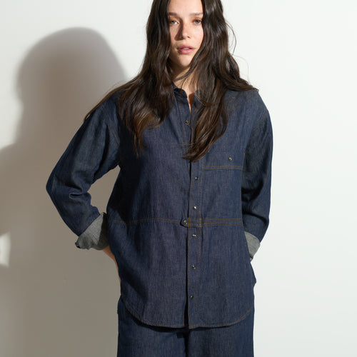 Womens Celeste Oversized Japanese Denim Shirt WWTP0012FD Raw Indigo