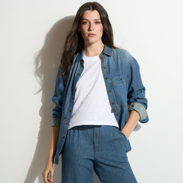 Womens Celeste Oversized Japanese Denim Shirt WWTP0012FD Vintage Blue