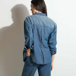 Womens Celeste Oversized Japanese Denim Shirt WWTP0012FD Vintage Blue