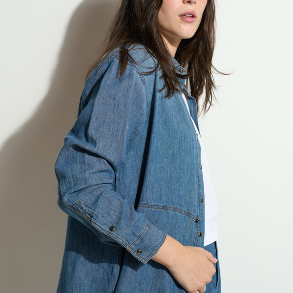 Womens Celeste Oversized Japanese Denim Shirt WWTP0012FD Vintage Blue