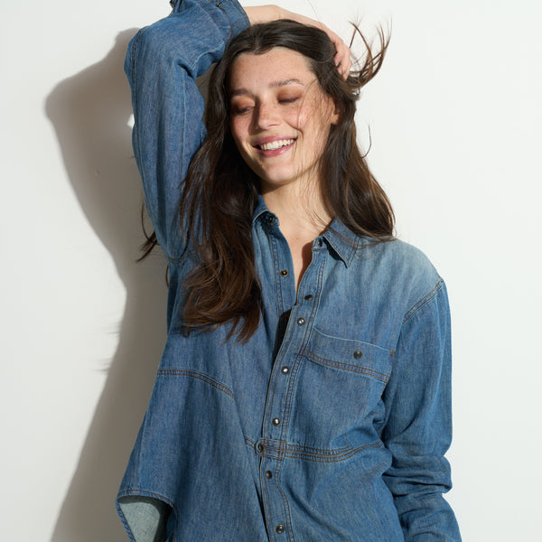 Womens Celeste Oversized Japanese Denim Shirt WWTP0012FD Vintage Blue
