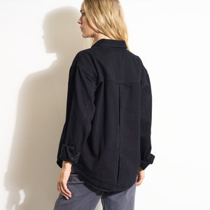 Womens Celeste Oversized Denim Shirt Jacket WWTP0012 Overdyed Black