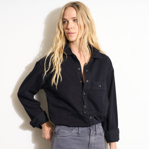 Womens Celeste Oversized Denim Shirt Jacket WWTP0012 Overdyed Black