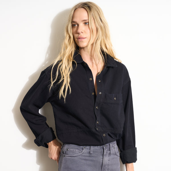 Womens Celeste Oversized Denim Shirt Jacket WWTP0012 Overdyed Black