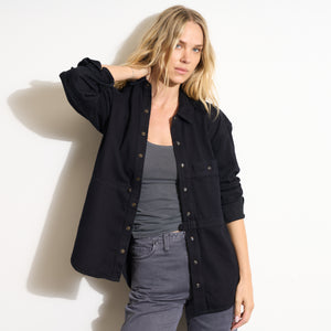 Womens Celeste Oversized Denim Shirt Jacket WWTP0012 Overdyed Black