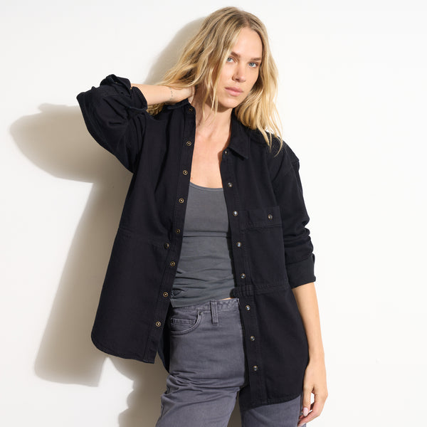 Womens Celeste Oversized Denim Shirt Jacket WWTP0012 Overdyed Black