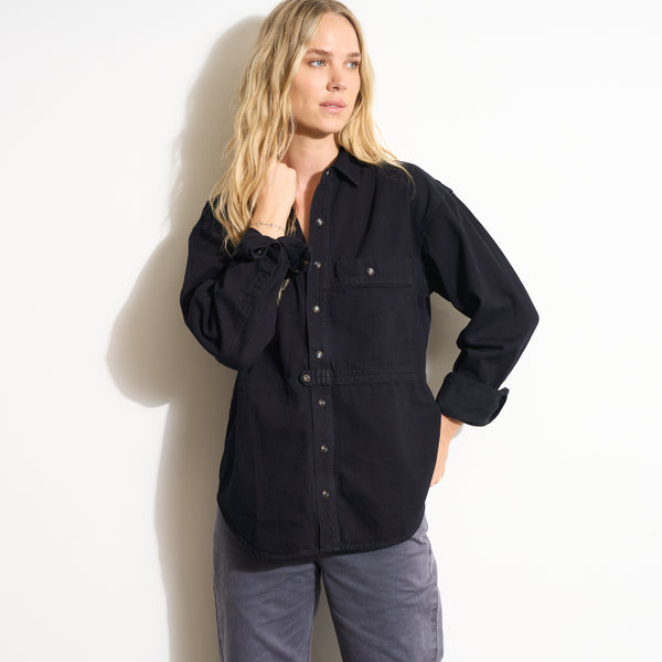 Womens Celeste Oversized Denim Shirt Jacket WWTP0012 Overdyed Black