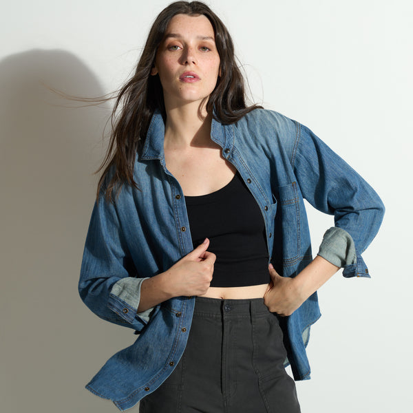 Womens Celeste Oversized Japanese Denim Shirt WWTP0012FD Vintage Blue