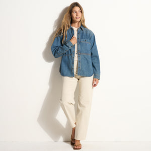 Womens Celeste Oversized Denim Shirt Jacket WWTP0012 Vintage Blue