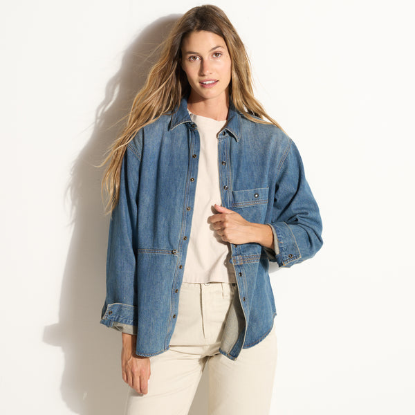 Womens Celeste Oversized Denim Shirt Jacket WWTP0012 Vintage Blue