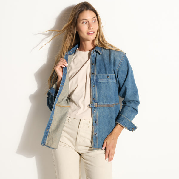Womens Celeste Oversized Denim Shirt Jacket WWTP0012 Vintage Blue