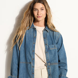 Womens Celeste Oversized Denim Shirt Jacket WWTP0012 Vintage Blue