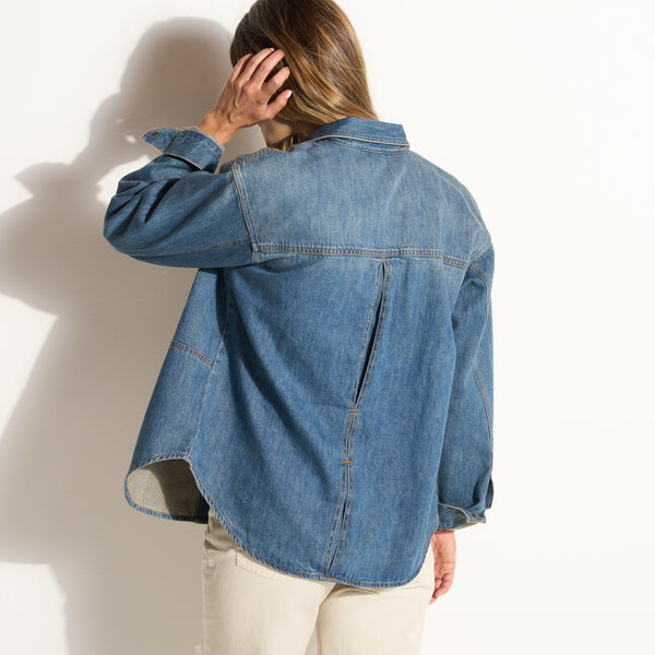Womens Celeste Oversized Denim Shirt Jacket WWTP0012 Vintage Blue