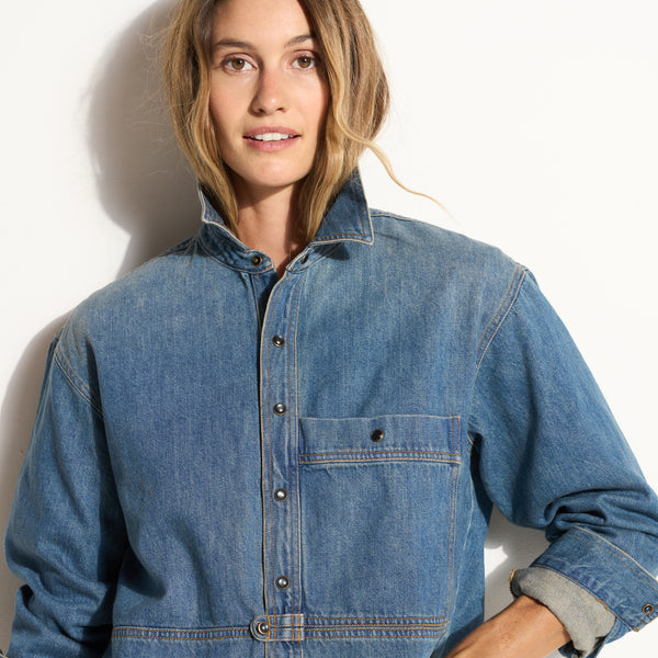 Womens Celeste Oversized Denim Shirt Jacket WWTP0012 Vintage Blue