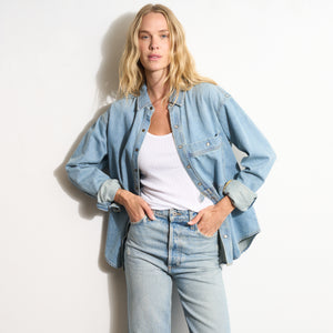 Womens Celeste Oversized Denim Shirt Jacket WWTP0012 Washed Down Vintage