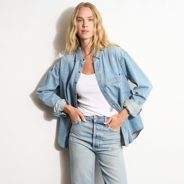 Womens Celeste Oversized Denim Shirt Jacket WWTP0012 Washed Down Vintage