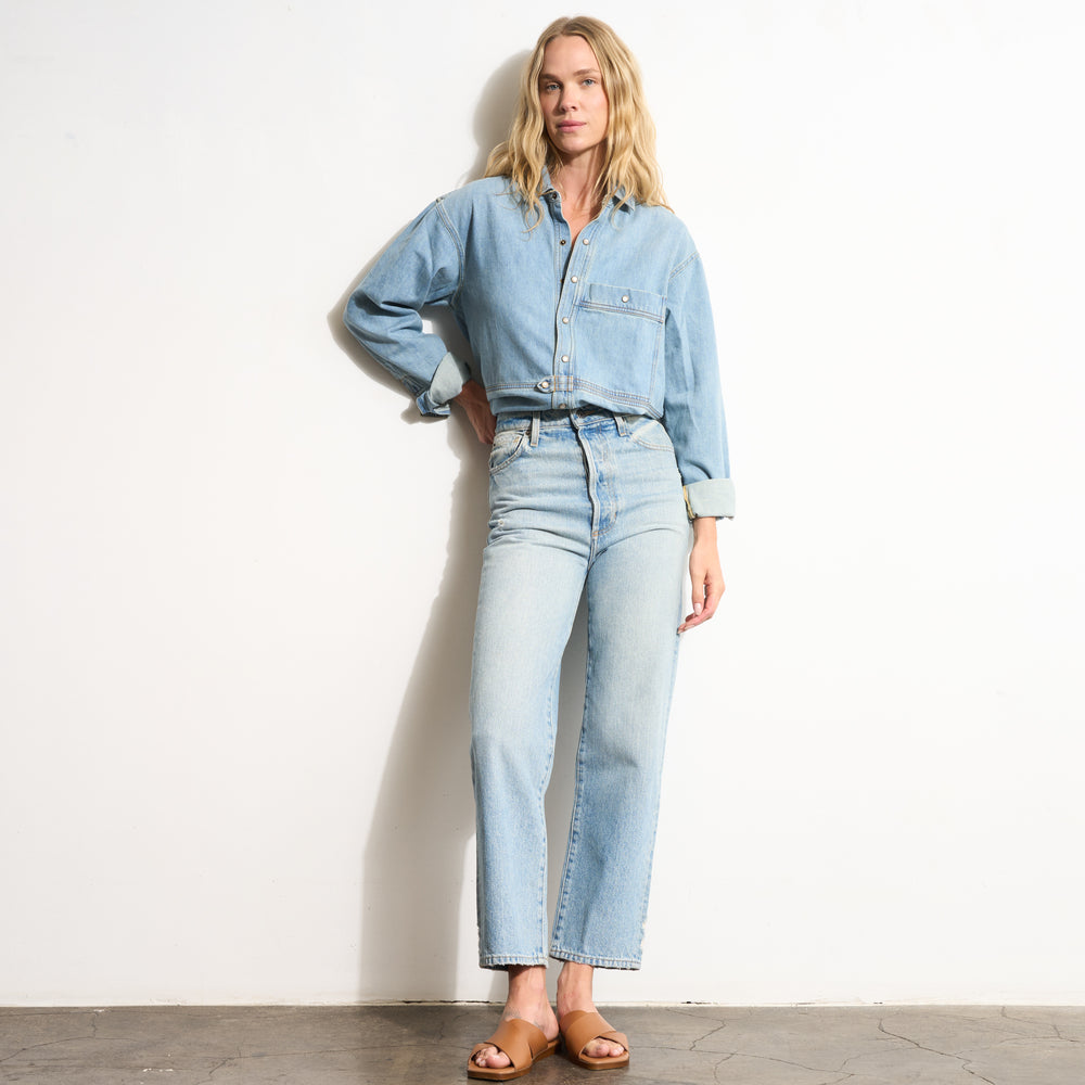 Womens Celeste Oversized Denim Shirt Jacket WWTP0012 Washed Down Vintage